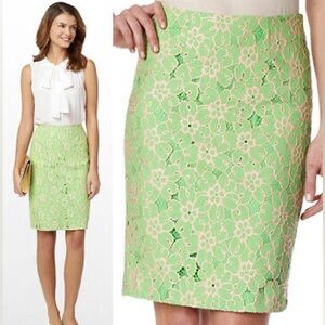 Lilly Pulitzer Hyacinth Pink Green Pique Two Tone Lace Pencil Skirt 6